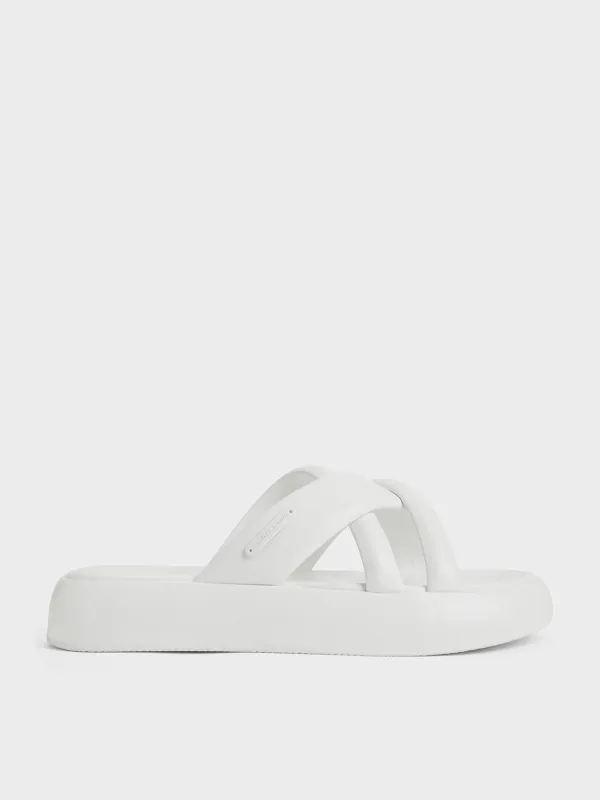 CHARLES & KEITH - Puffy Crossover-Strap Slide Sandals made by Charles & Keith