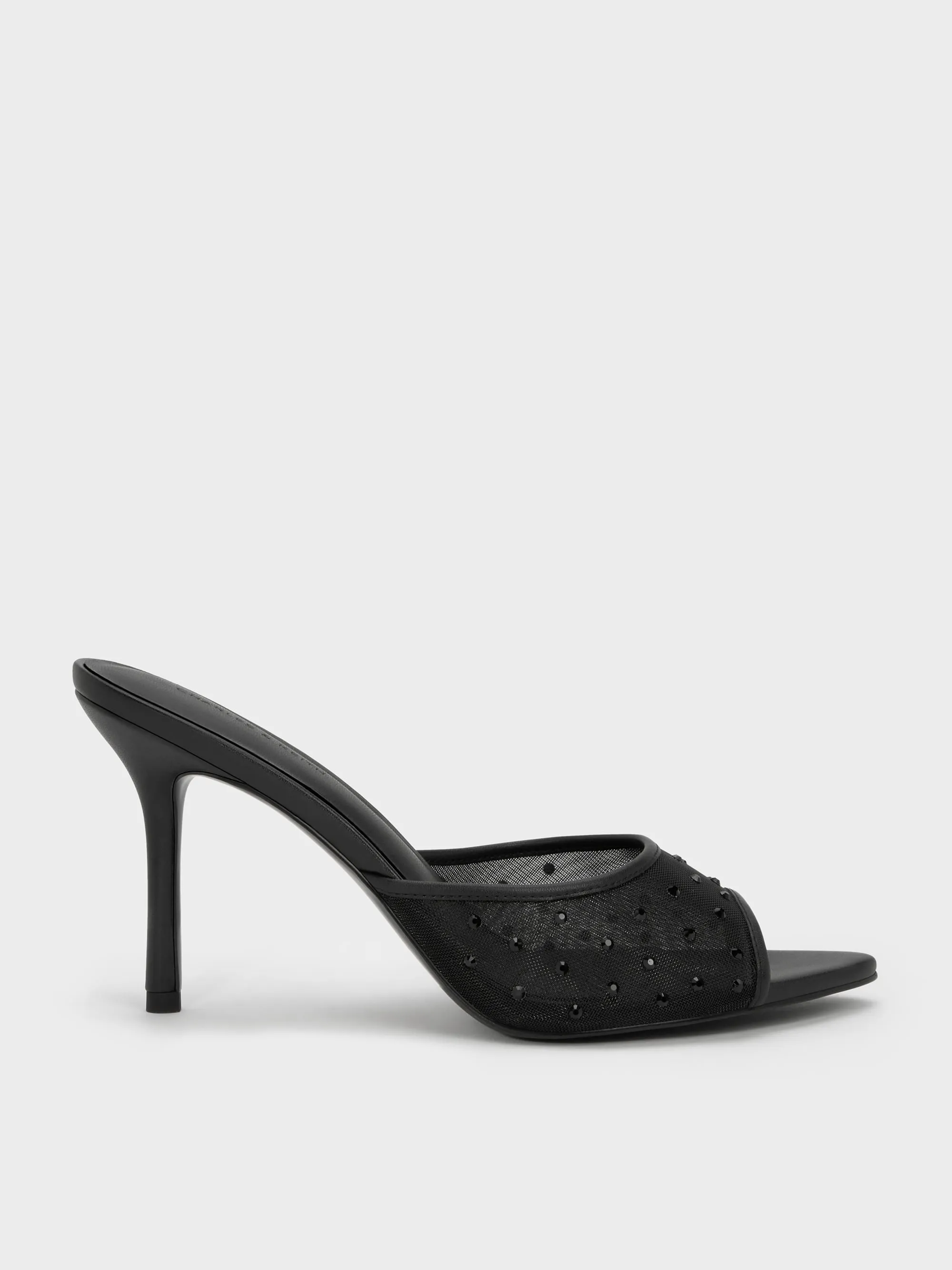 CHARLES & KEITH - Mesh Crystal Peep-Toe Heeled Mules sold by Charles & Keith
