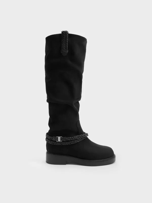 CHARLES & KEITH - Franca Faux Suede Braided-Strap Knee-High Boots made by Charles & Keith