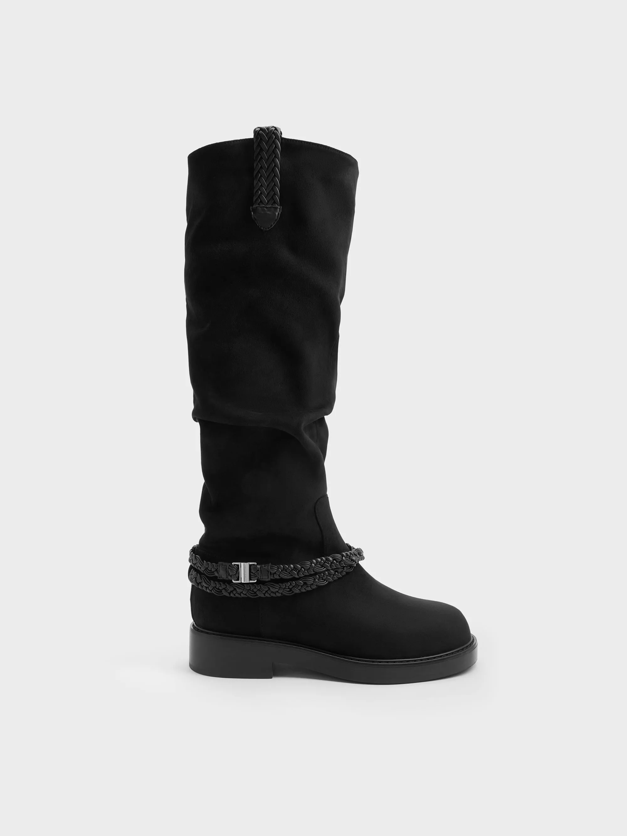 CHARLES & KEITH - Franca Faux Suede Braided-Strap Knee-High Boots sold by Charles & Keith