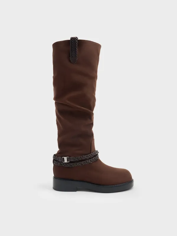 CHARLES & KEITH - Franca Faux Suede Braided-Strap Knee-High Boots made by Charles & Keith