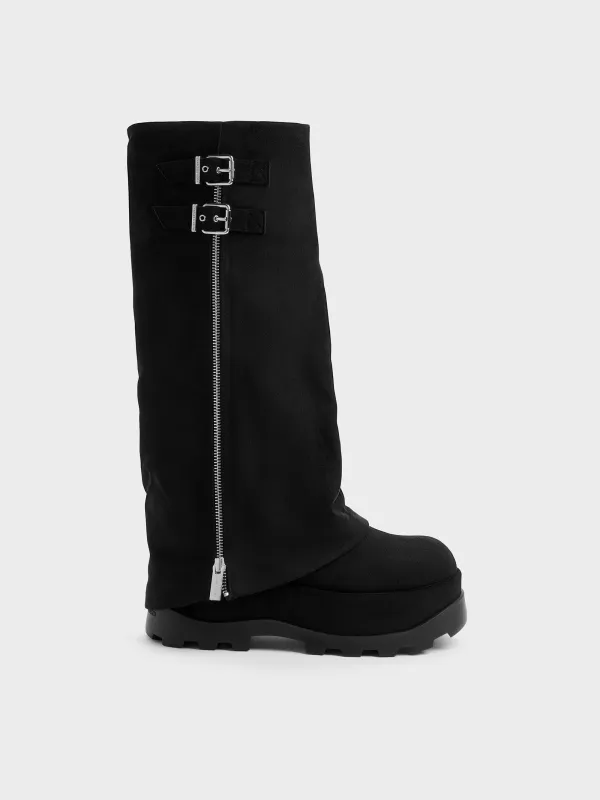 CHARLES & KEITH - Barron Faux Suede Platform Knee-High Boots made by Charles & Keith