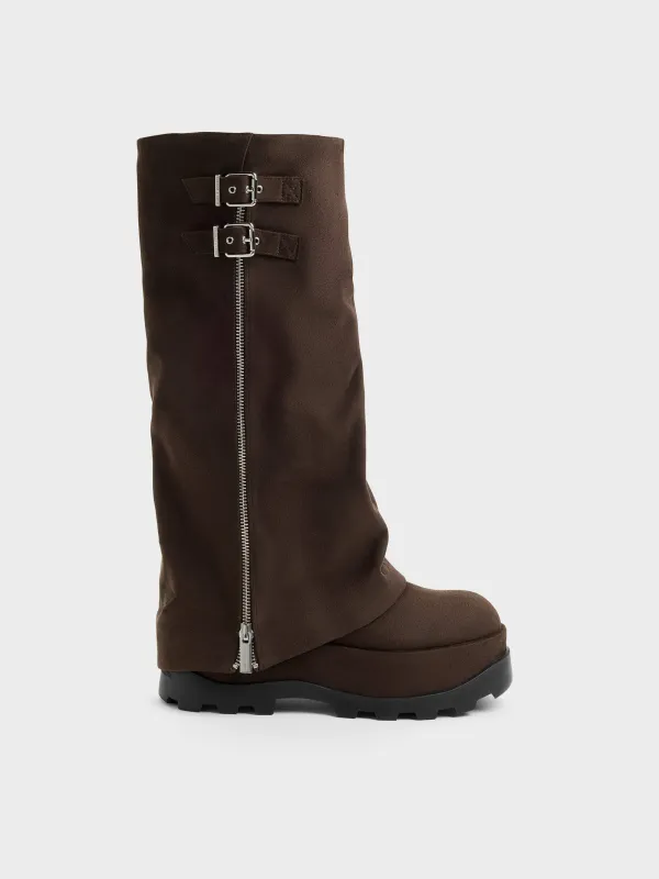 CHARLES & KEITH - Barron Faux Suede Platform Knee-High Boots made by Charles & Keith