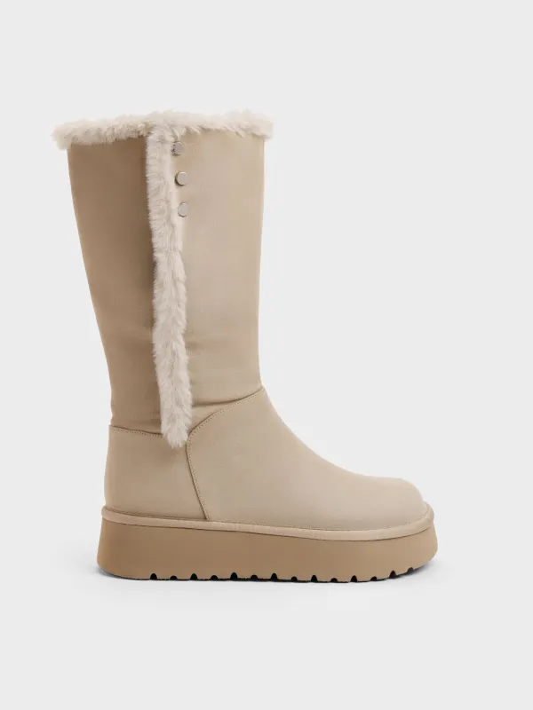 CHARLES & KEITH - Floyd Faux Suede Fur-Trim Platform Boots made by Charles & Keith