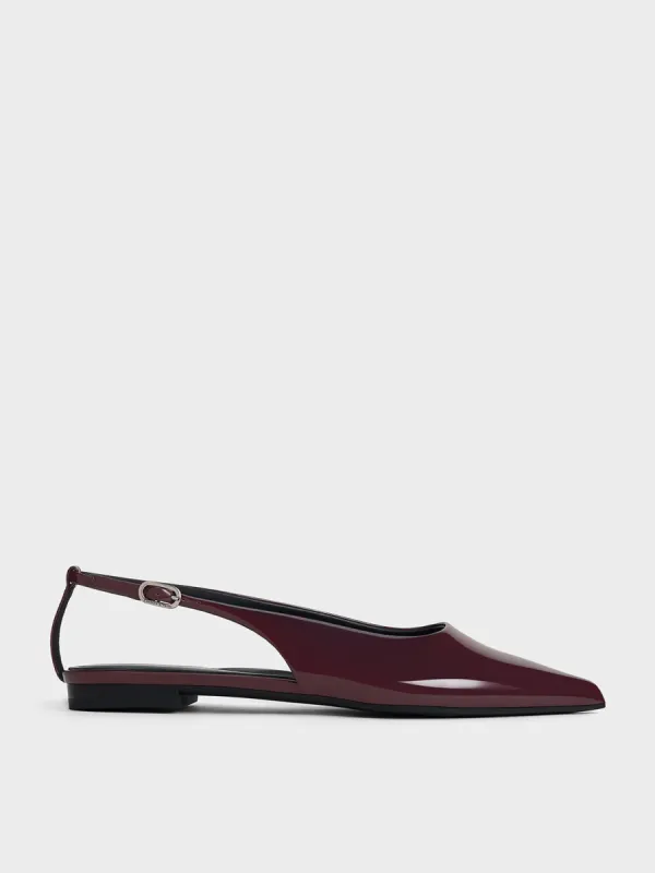Burgundy Patent Cut-Out Pointed-Toe Slingback Flats | CHARLES & KEITH sold by Charles & Keith 