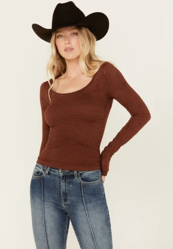 Women's Long Sleeve Jacquard Top sold by Fornia