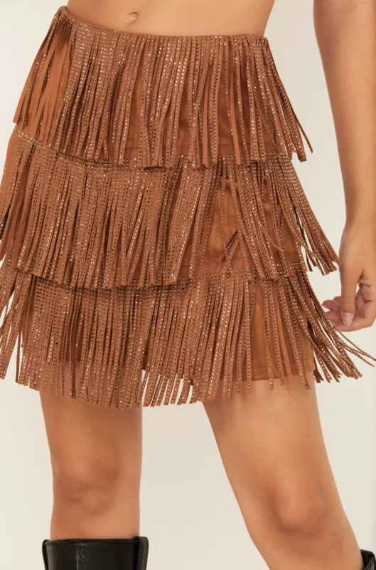 Women's Fringe Rhinestone Skirt sold by Fornia