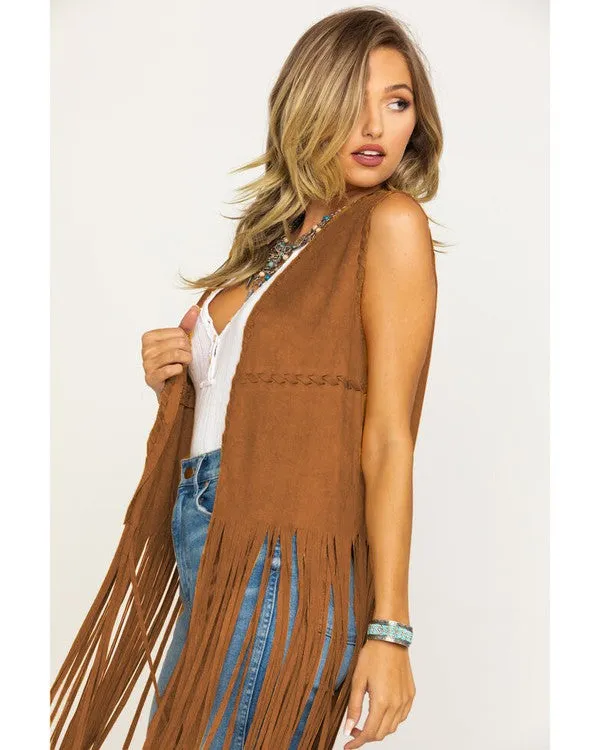 Women's Fringe Suede Whip Stitch Vest sold by Fornia