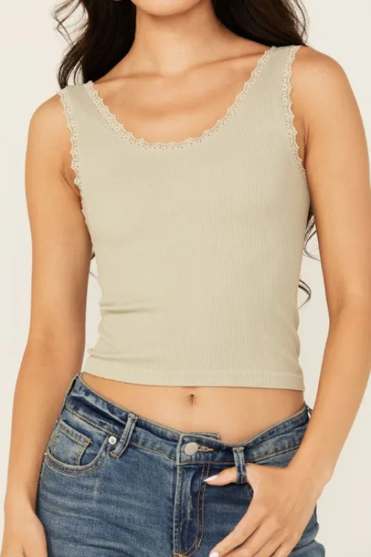 Women's Seamless Ribbed Lace Trimmed Brami sold by Fornia