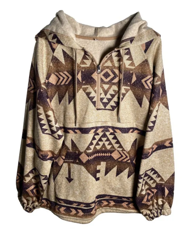 Women's Taupe Aztec Hoodie sold by Fornia