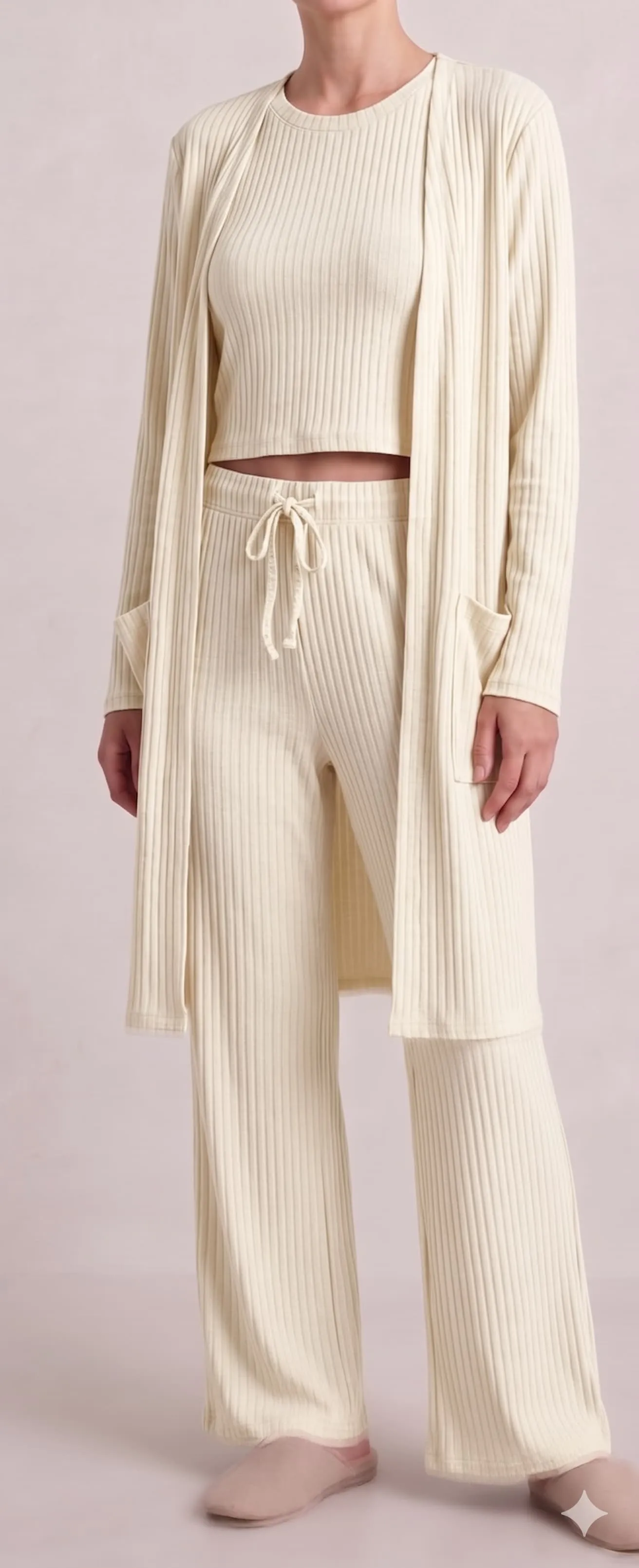 Ribbed Lounge 3 Piece Set (Tank+Pant+Cardigan) sold by Fornia product image thumbnail 3