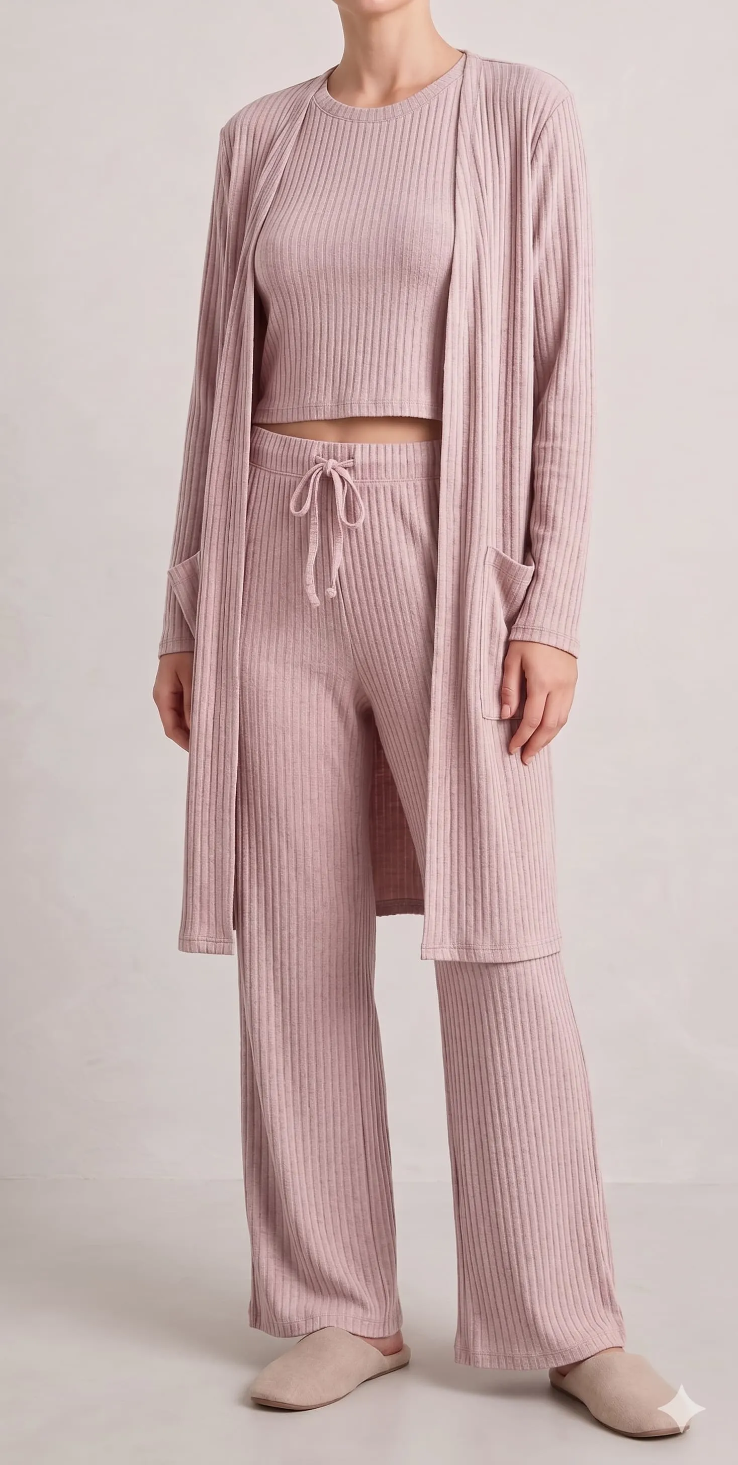 Ribbed Lounge 3 Piece Set (Tank+Pant+Cardigan) sold by Fornia