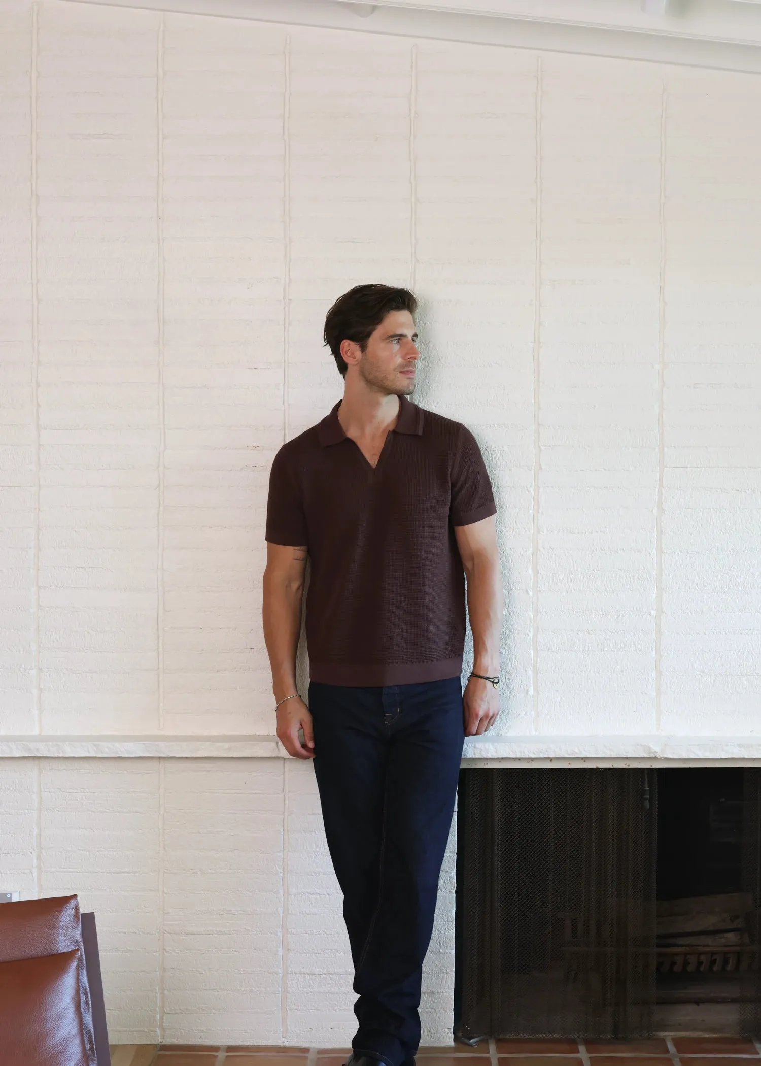 Mercer Cotton Open Collar Polo - Umber Brown sold by Uncle Purl product image thumbnail 2