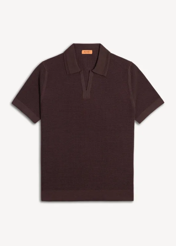 Mercer Cotton Open Collar Polo - Umber Brown sold by Uncle Purl