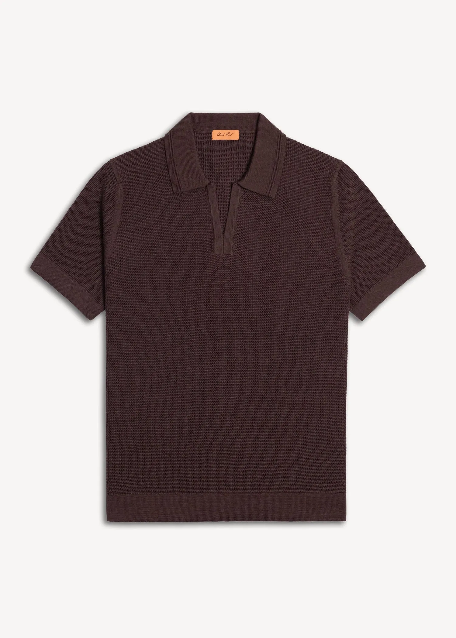 Mercer Cotton Open Collar Polo - Umber Brown sold by Uncle Purl