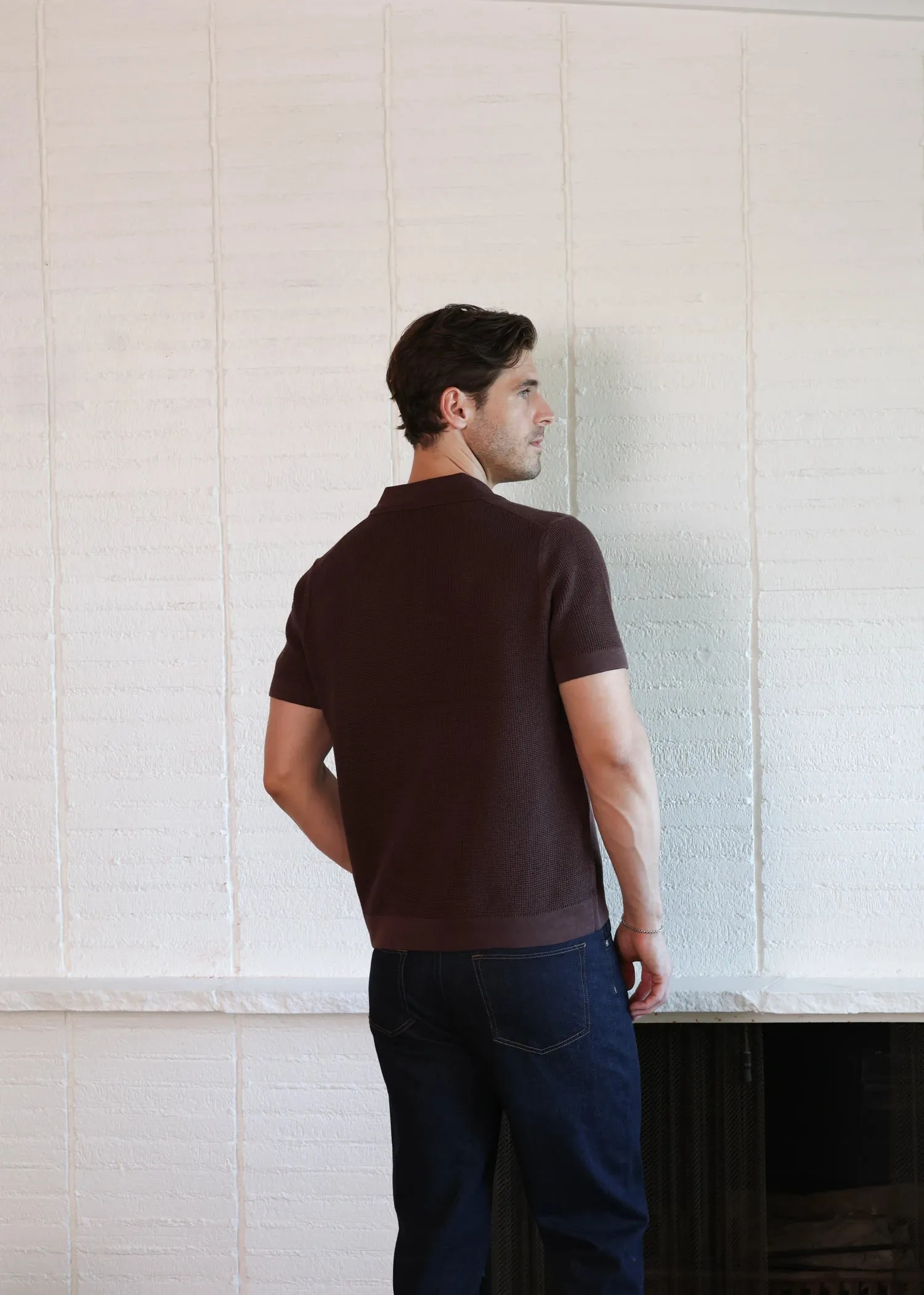 Mercer Cotton Open Collar Polo - Umber Brown sold by Uncle Purl product image thumbnail 4