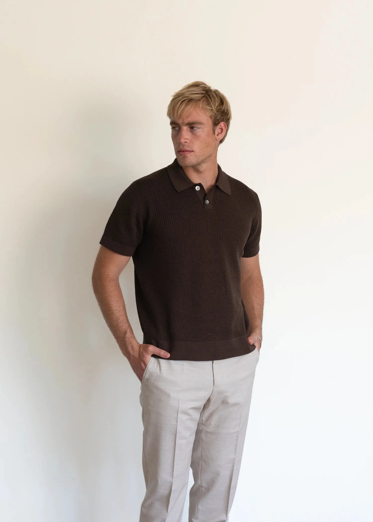Mercer Cotton Classic Polo - Java Brown sold by Uncle Purl product image thumbnail 2