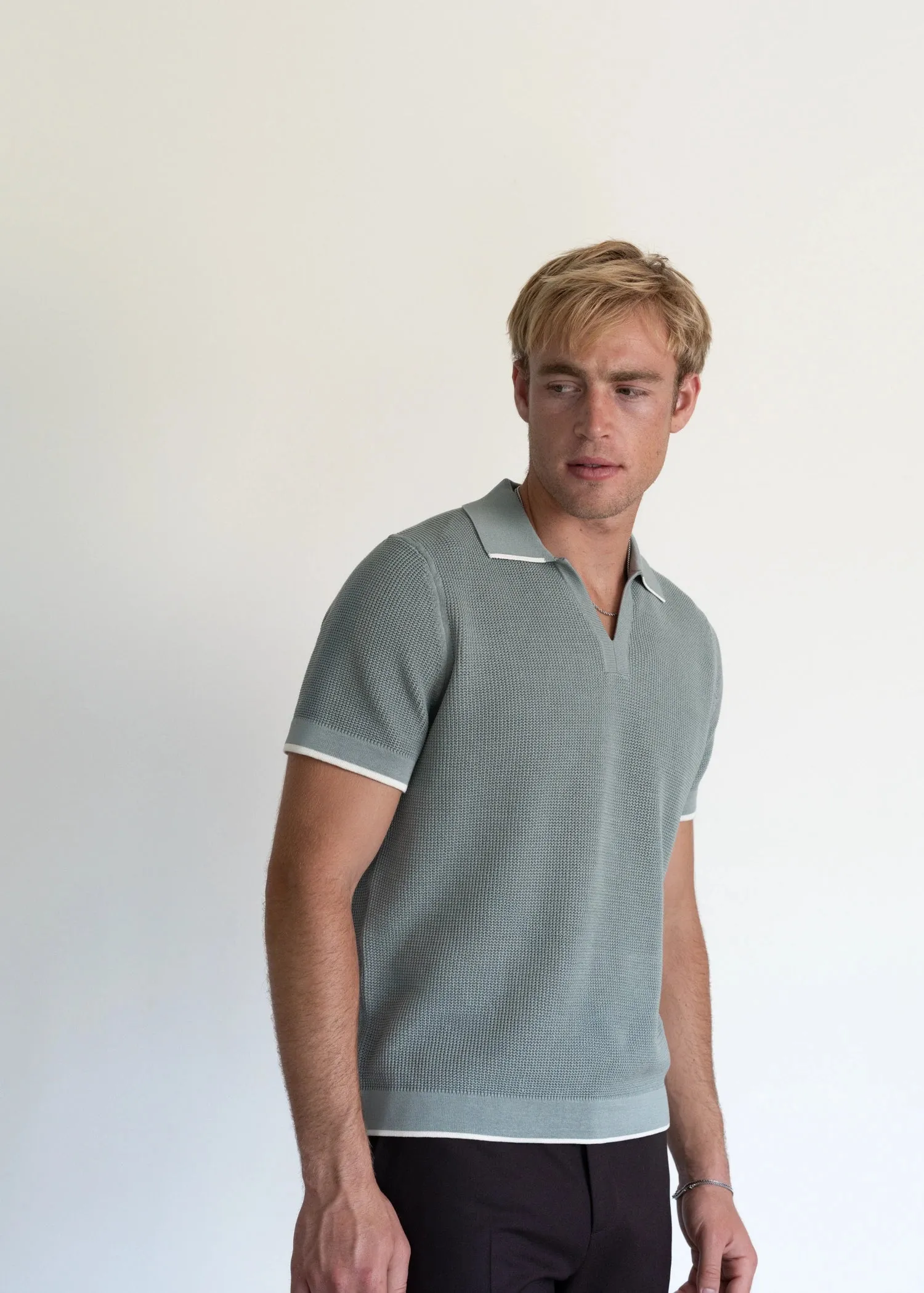 Mercer Cotton Open Collar Polo - Dusty Blue sold by Uncle Purl product image thumbnail 2