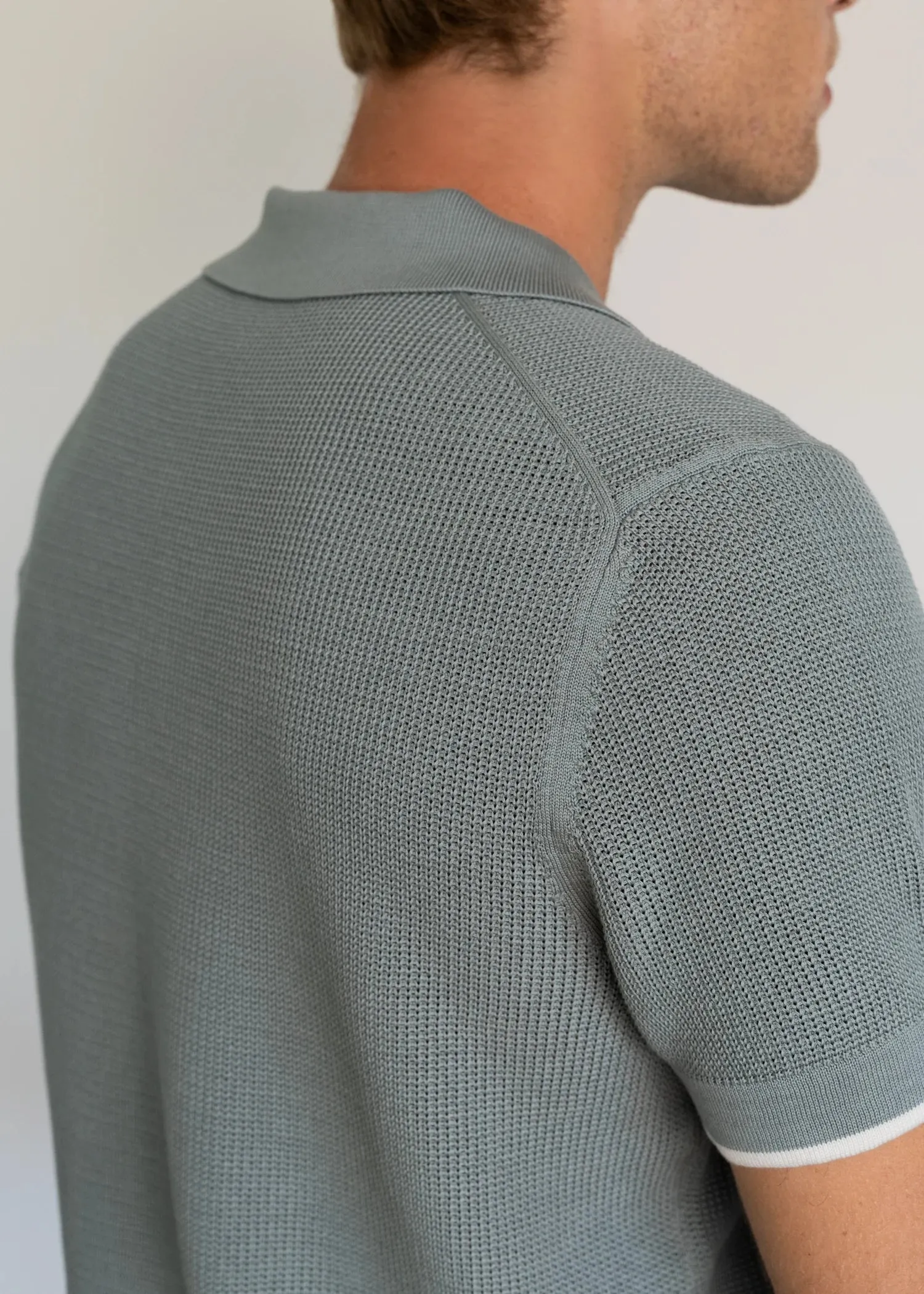 Mercer Cotton Open Collar Polo - Dusty Blue sold by Uncle Purl product image thumbnail 4