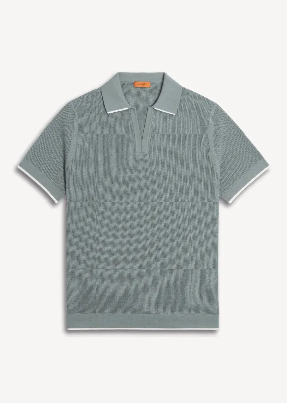 Mercer Cotton Open Collar Polo - Dusty Blue sold by Uncle Purl