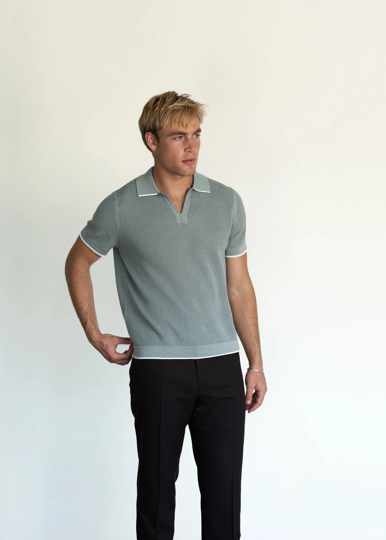 Mercer Cotton Open Collar Polo - Dusty Blue sold by Uncle Purl product image thumbnail 5