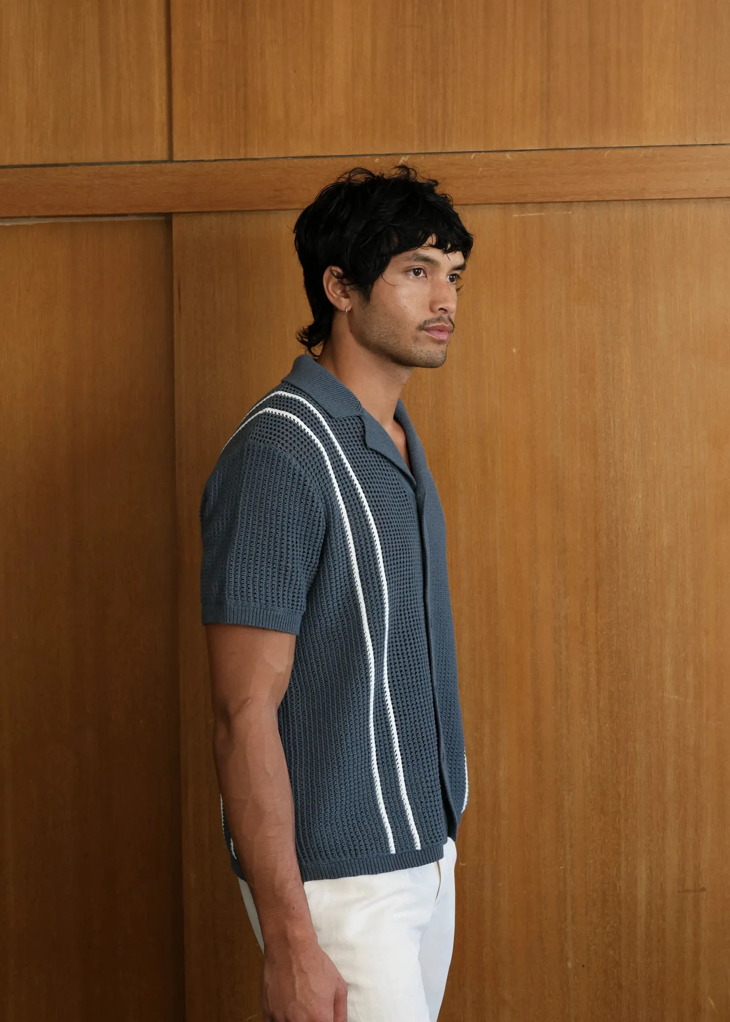 Linen Crochet Cabana Shirt - Marine Navy sold by Uncle Purl product image thumbnail 3