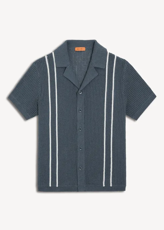 Linen Crochet Cabana Shirt - Marine Navy sold by Uncle Purl