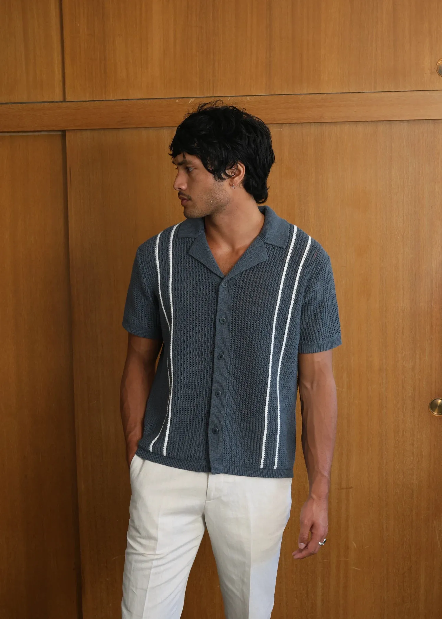Linen Crochet Cabana Shirt - Marine Navy sold by Uncle Purl product image thumbnail 4