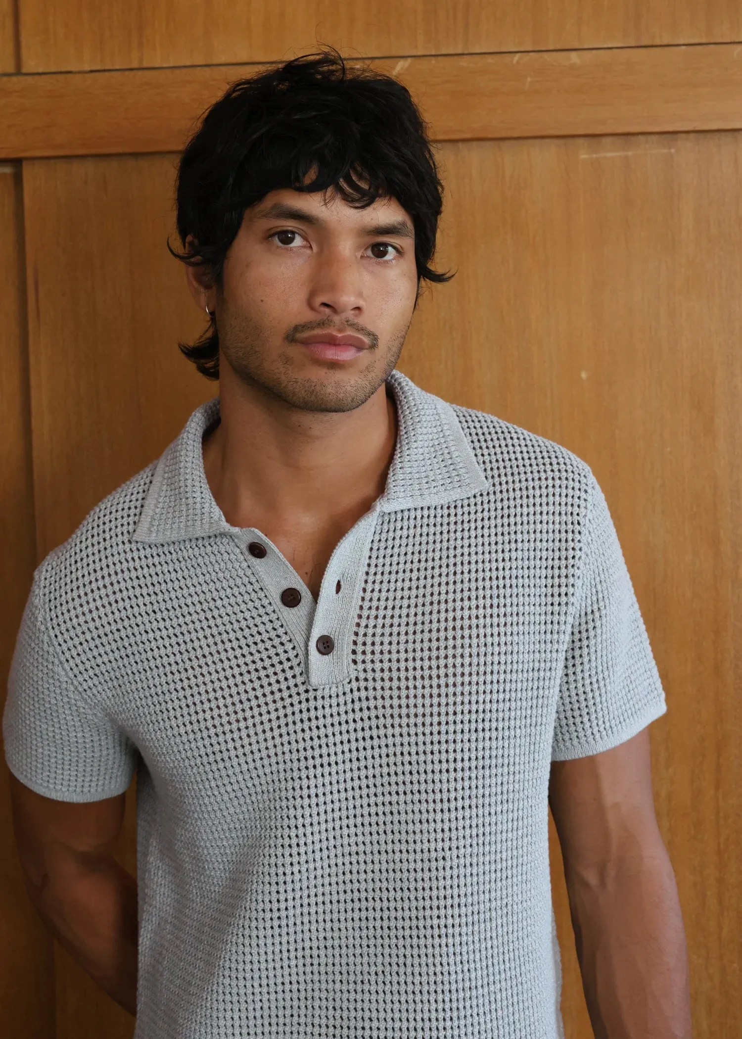 Linen Crochet Polo - Powder Blue sold by Uncle Purl product image thumbnail 4