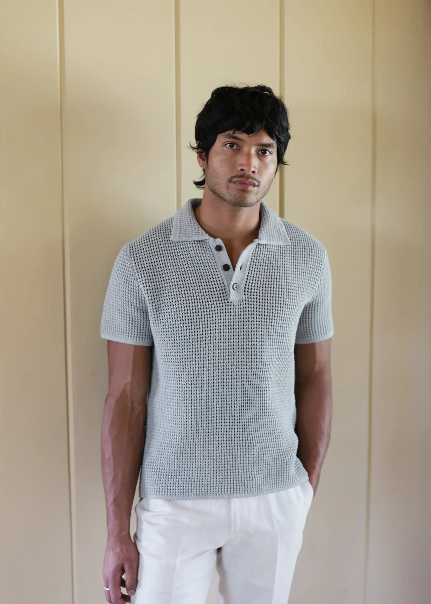 Linen Crochet Polo - Powder Blue sold by Uncle Purl product image thumbnail 2