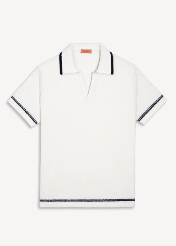 Terry Stripe Trim Polo - Ivory sold by Uncle Purl