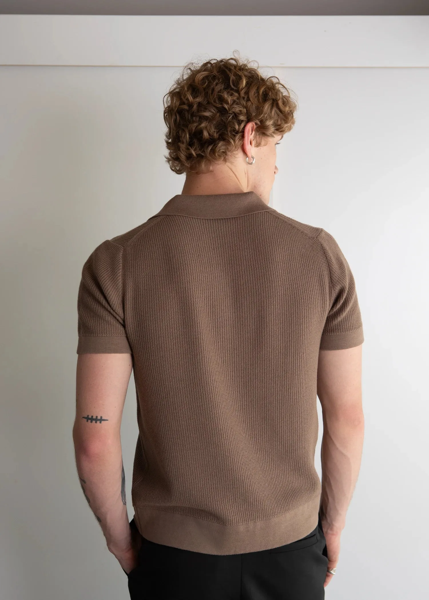 Silk Cotton Open Collar Polo - Stone sold by Uncle Purl product image thumbnail 4