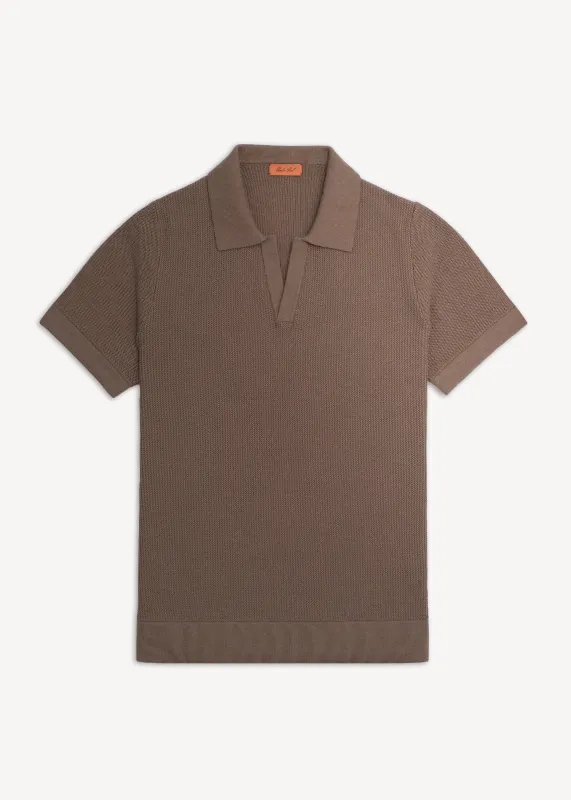 Silk Cotton Open Collar Polo - Stone sold by Uncle Purl
