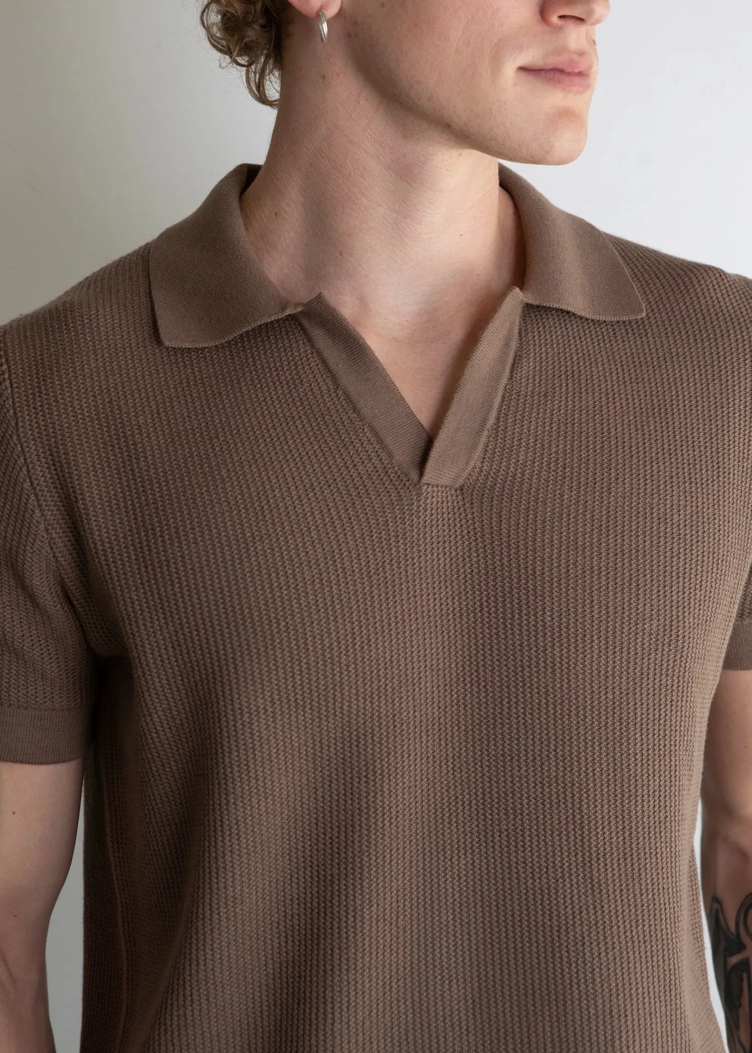 Silk Cotton Open Collar Polo - Stone sold by Uncle Purl product image thumbnail 2
