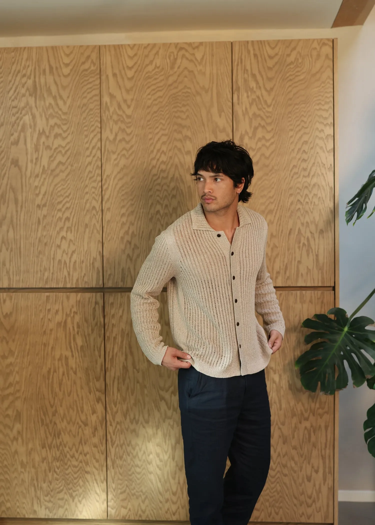 Linen Open Knit Shirt - Sand sold by Uncle Purl product image thumbnail 4