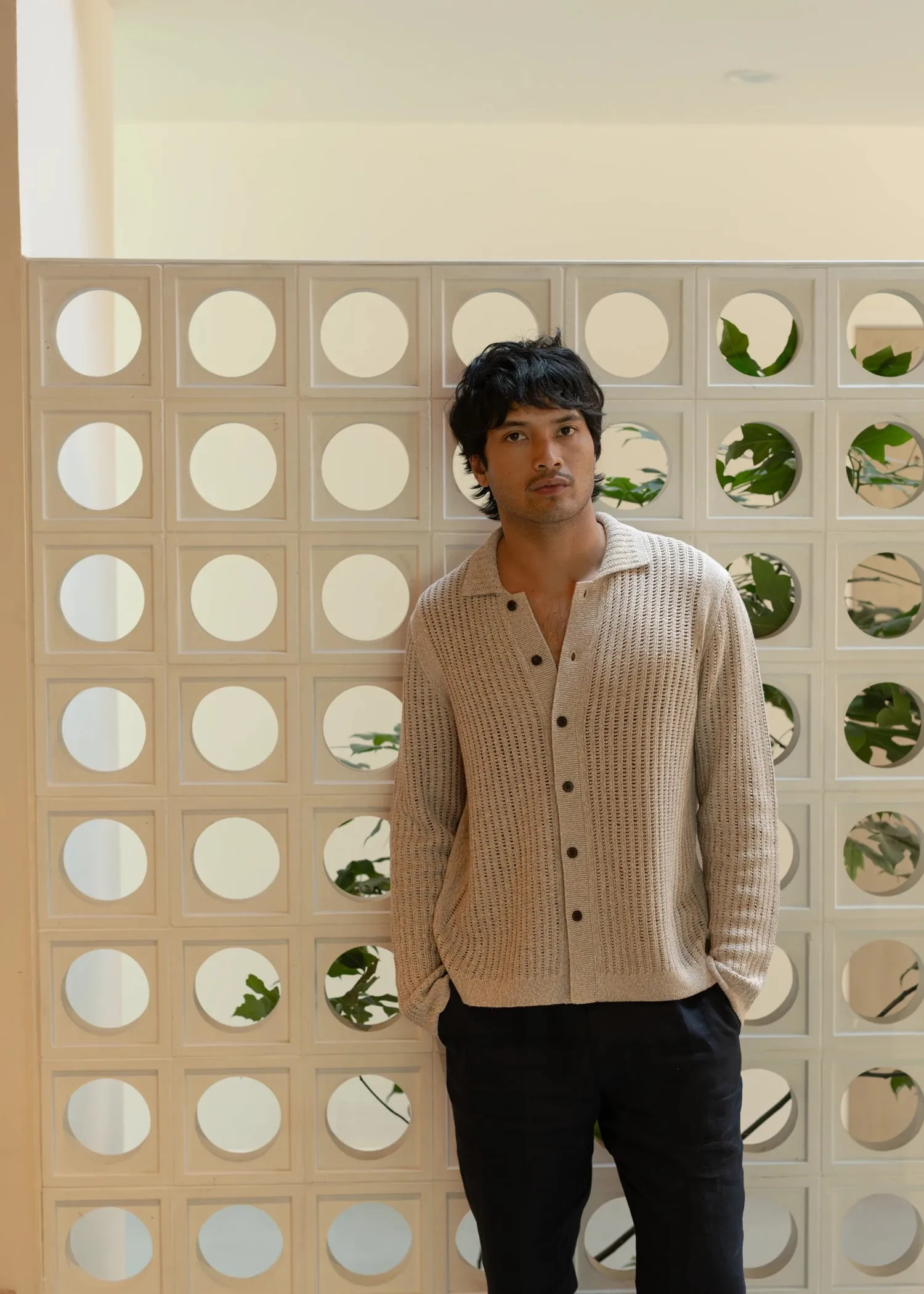 Linen Open Knit Shirt - Sand sold by Uncle Purl product image thumbnail 3