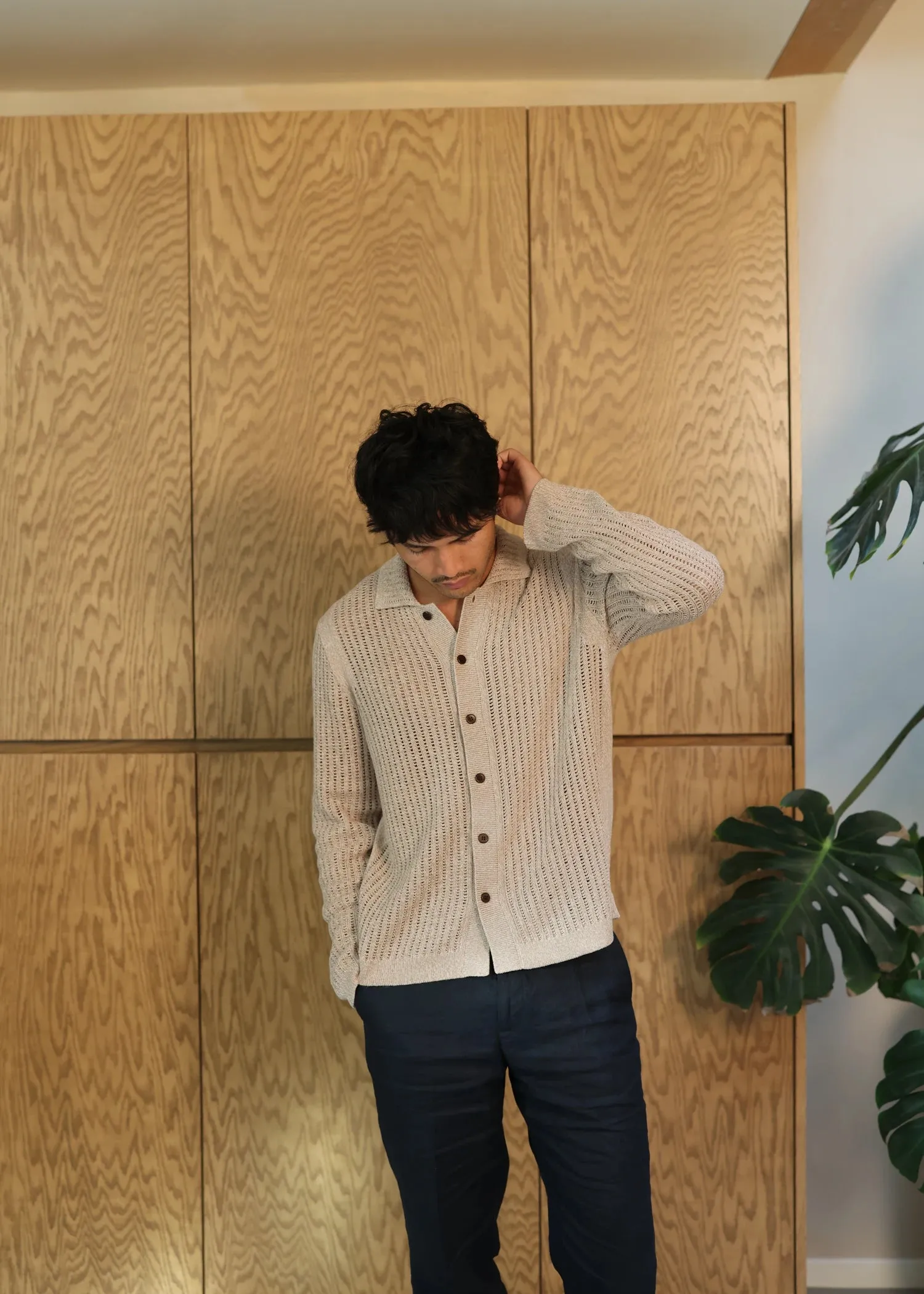Linen Open Knit Shirt - Sand sold by Uncle Purl product image thumbnail 2