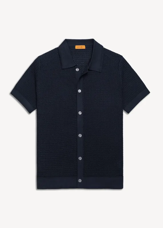 Mulberry Silk Polo Shirt - Midnight Navy made by Uncle Purl