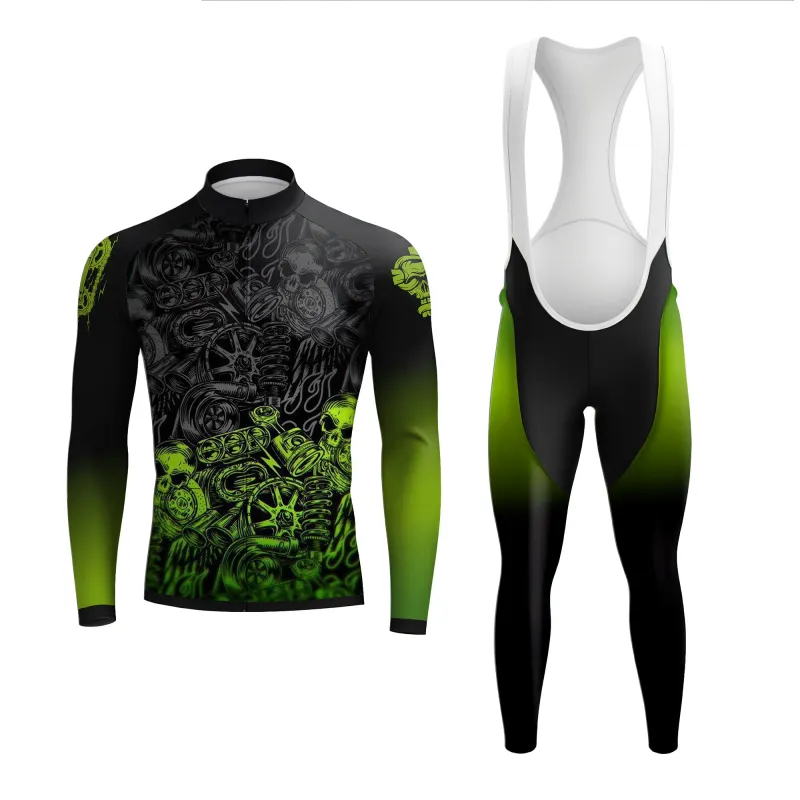 Green-Lit Skull Men's Long Sleeve Cycling Kit sold by RSSC Sports