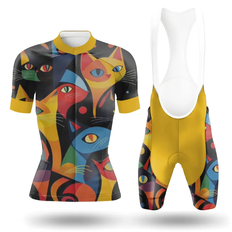 Colorful Geometric Cat Women's Short Sleeve Cycling Kit sold by RSSC Sports