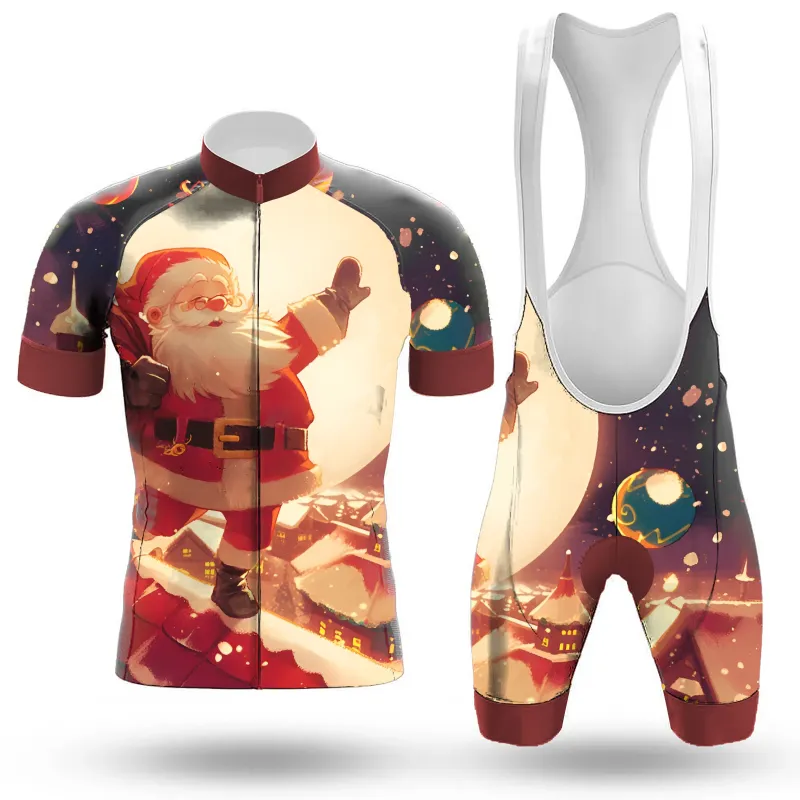 Happy Santa Claus Climbs Into The Red House At Night To Deliver Gifts Men's Cycling Kit sold by RSSC Sports