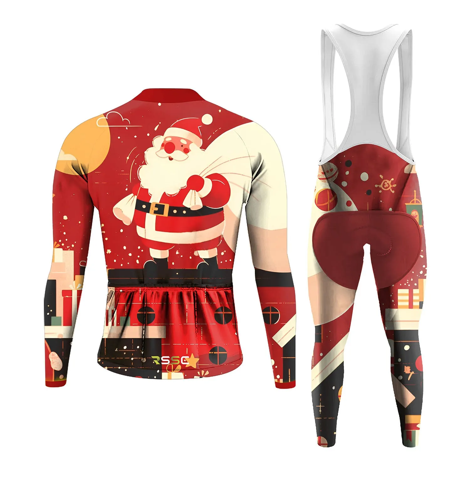 Santa Claus Delivering Gifts Under The Starry Sky Men's Long Sleeve Cycling Kit sold by RSSC Sports product image thumbnail 2