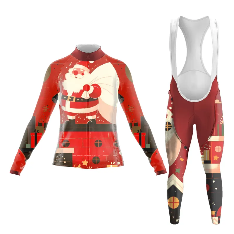 Santa Claus Delivering Gifts Under The Starry Sky Women's Long Sleeve Cycling Kit sold by RSSC Sports