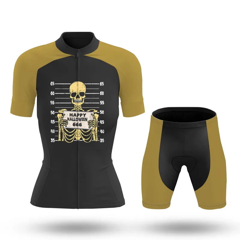 Skeleton Happy Halloween 666 Skull Bones  Women's Short Sleeve Cycling Kit sold by RSSC Sports