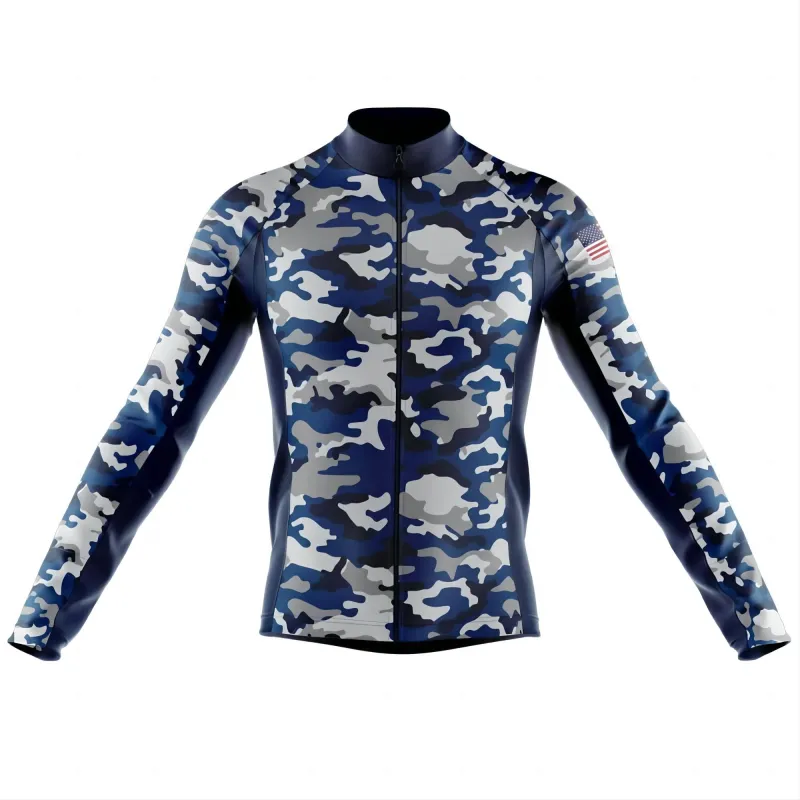 Blue Tactical Camo USA Men's Long Sleeve Cycling Jersey sold by RSSC Sports