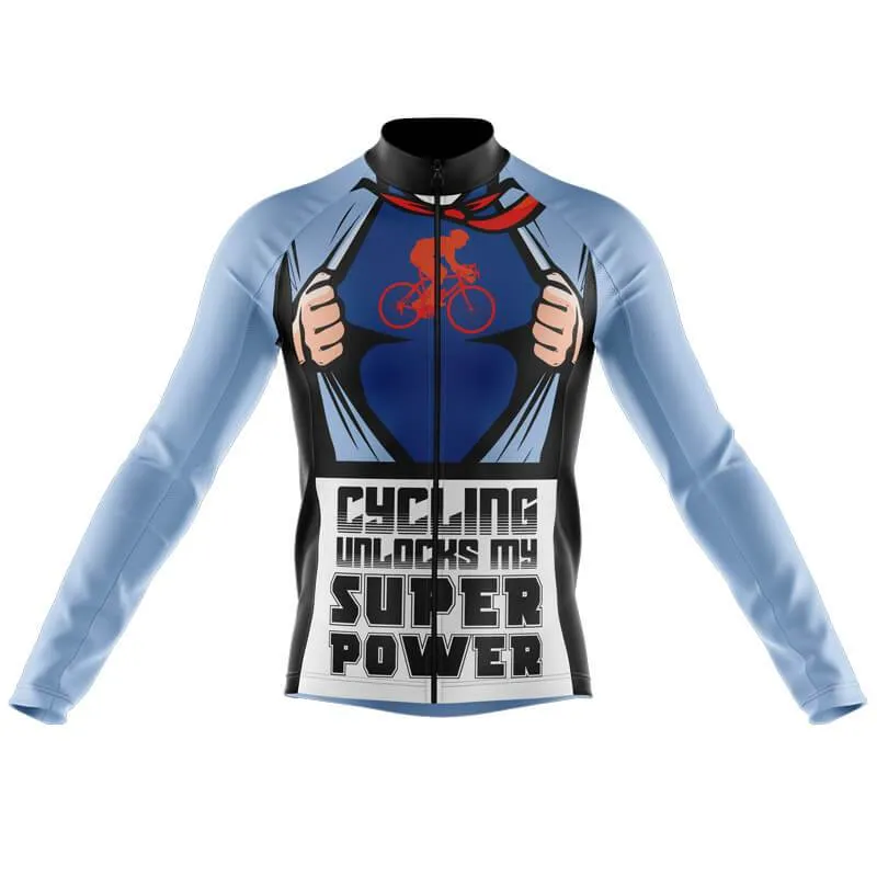 Cycling Unlocks My Super Powers Men's Long Sleeve Cycling Jersey sold by RSSC Sports