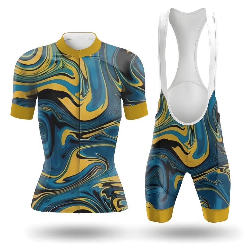 Yellow Blue Color Abstract Women's Short Sleeve Cycling Kit (Clearance Sale) sold by RSSC Sports