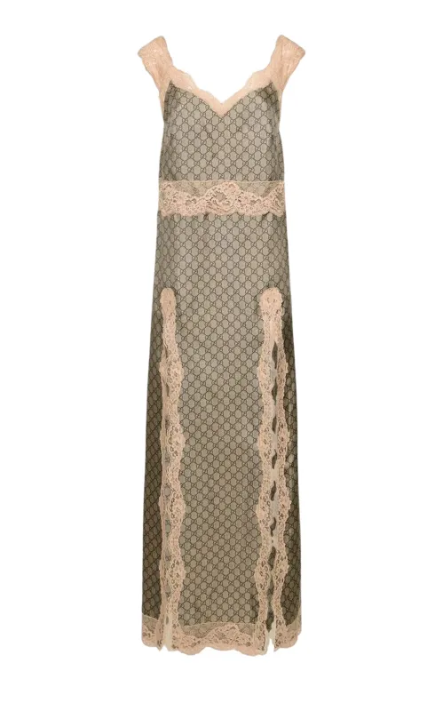 Gg Supreme Lace-Trimmed Silk Maxi Dress sold by Runaway Catalog