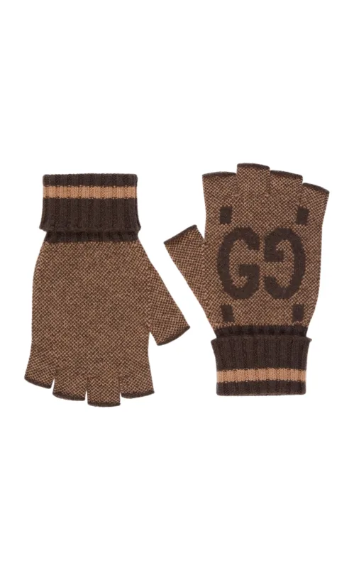 Brown Cashmere GG Fingerless Gloves made by Gucci