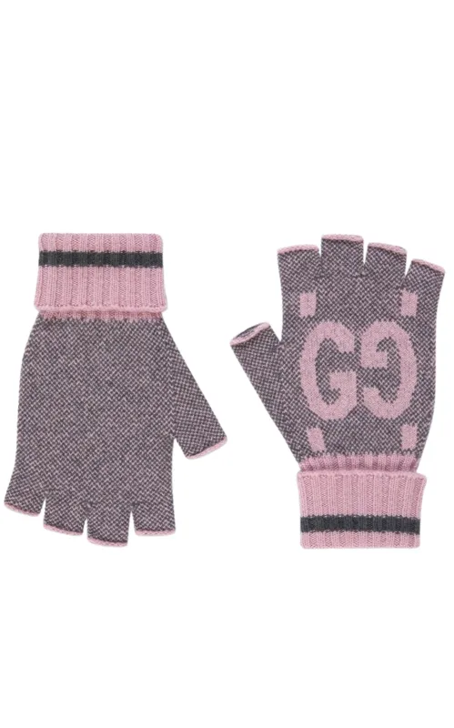 Pink & Grey Cashmere GG Fingerless Gloves sold by Runaway Catalog